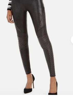 SPANX Quilted Faux-Leather Leggings in Black